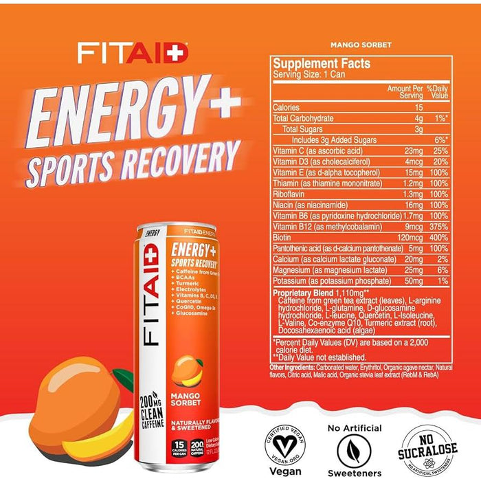 FITAID ENERGY® Sabor Mango Sorbet - Bebida Energética y de Recuperación Deportiva